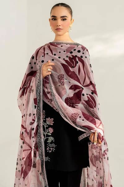Black Embroidered Lawn 3 Piece Suit with Monar Dupatta