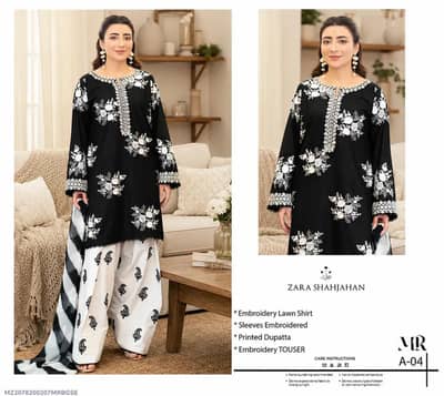 3pcs women unstitched embroidered suit.