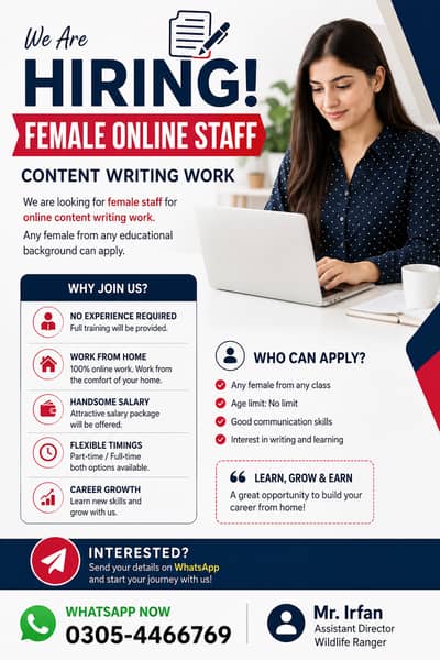 Female Online Content Writer / Remote Staff Required
