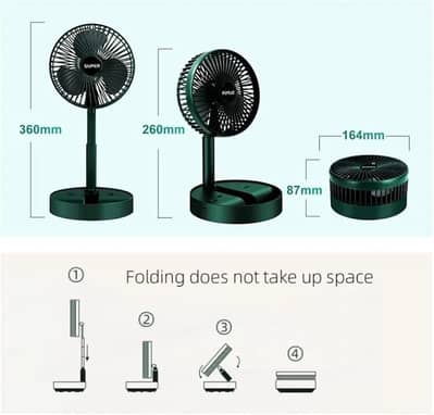 Rechargeable Green Foldable Fan - Desktop & Portable Multi-Speed Fan