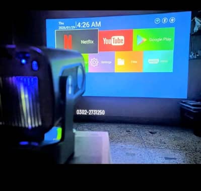 Android projector  4k resolution with two remotes and white sheet