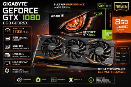 Gigabyte GTX 1080 8GB GDDR5x Tri Fan Full Box High End Gaming
