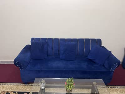 7 Seater Royal Blue Sofa Set – Premium Velvet Fabric | Like New