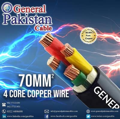 70 mm 4 core copper cables 19/83 size General Pakistan Cables