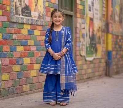 BLUE KURTA PAJAMA FOR GIRL WITH CHIFFON DUPATTA