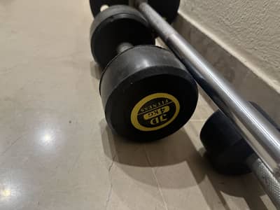 Selling dumbbells and Rod curl bar with weights.