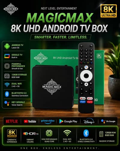 MAGIC MAX latest ANDROID TV box 8gb/128gb with voice remote