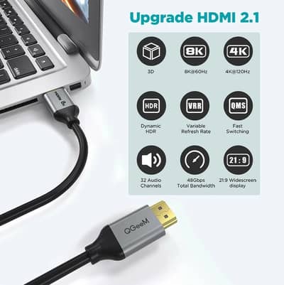 QGeeM HDMI Cable 8K (3 Metre) 48Gbps Ultra High Speed HDMI Cord,Compa
