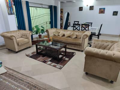 5 Seater Chesterfield Beige Velvet Sofa Set - Excellent Condition