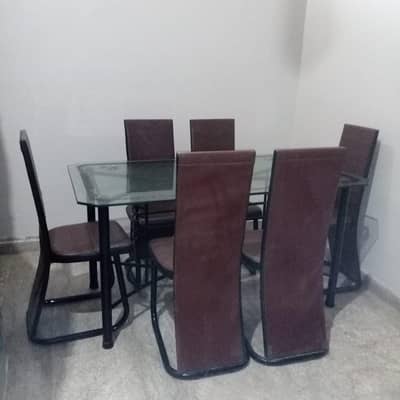 6 Seater Modern Glass Dining Room Set - Dining Table