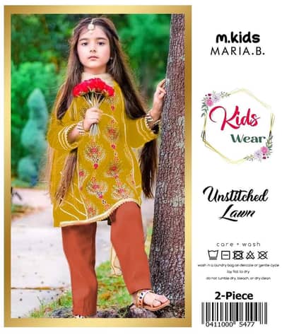 Kids Lawn Embroidered 2-Piece Suit - Mustard