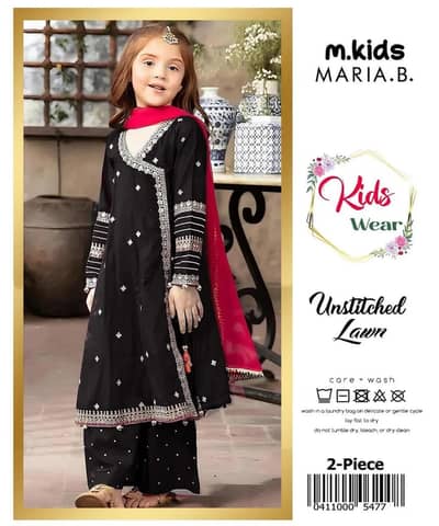 Designer Stitched 2-Piece Lawn Suit For Kids - Black