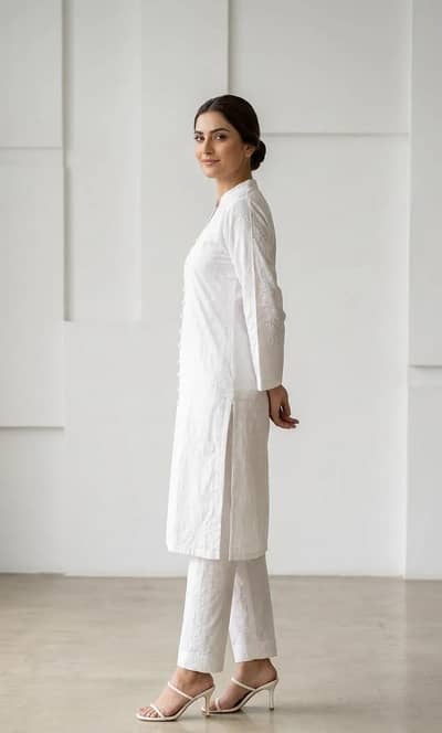 White Embroidered Kurta Set for
