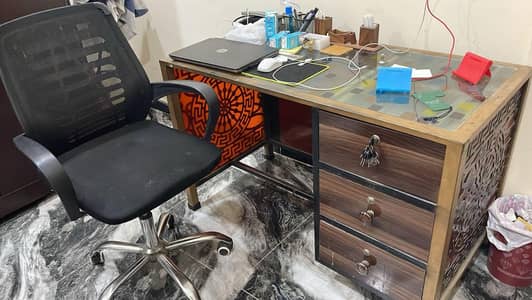 Office Table Iron with Top Glass