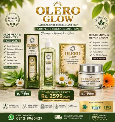Olero glow brightening cream + Aloe vera + Green tea extract face wash