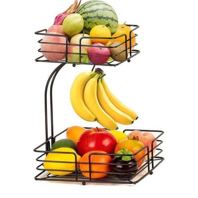 2_Tier iron black Fruit basket for kitchen