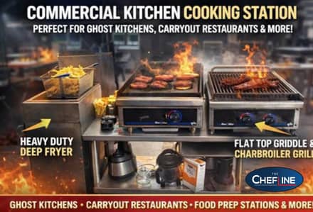 Fryer, hot plate, hood,  ducting,  table oven, fast food machinery