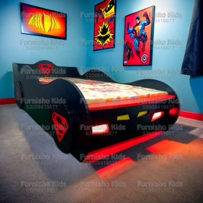 Boys Car Bed Superman shape with light for Bedroom Sale in Pakistan