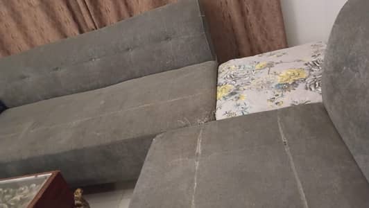 sofa  set L shape with table set grey table .