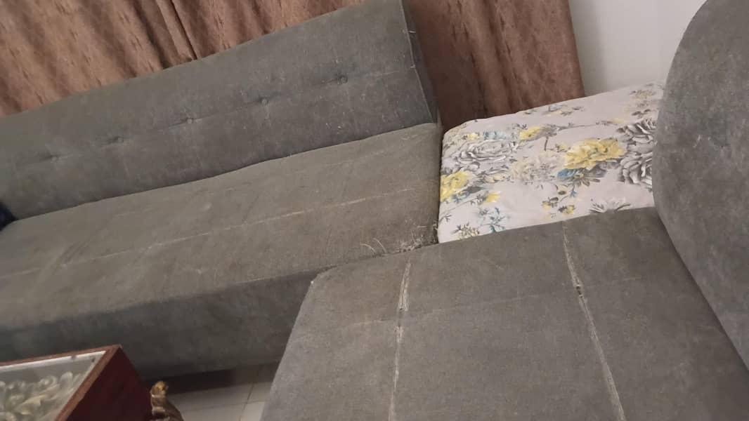 sofa  set L shape with table set grey table . 0