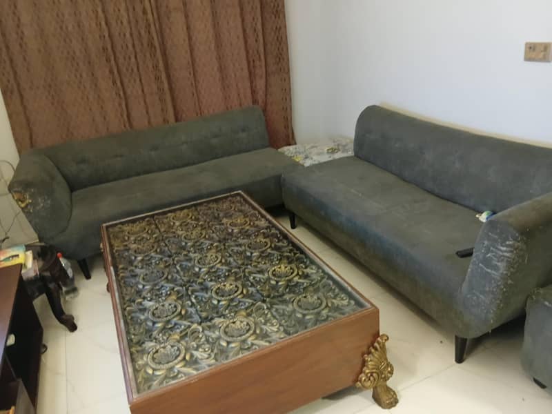 sofa  set L shape with table set grey table . 2