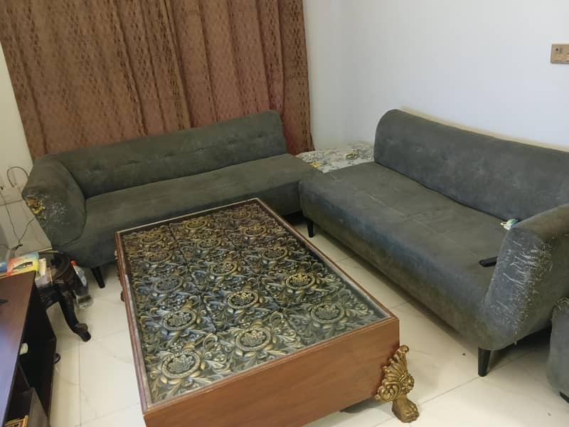 sofa  set L shape with table set grey table . 3