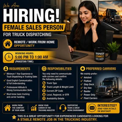 Need an experienced female sales person for truck dispatching