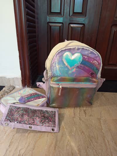 Kids school bag with pouch and lunch bag