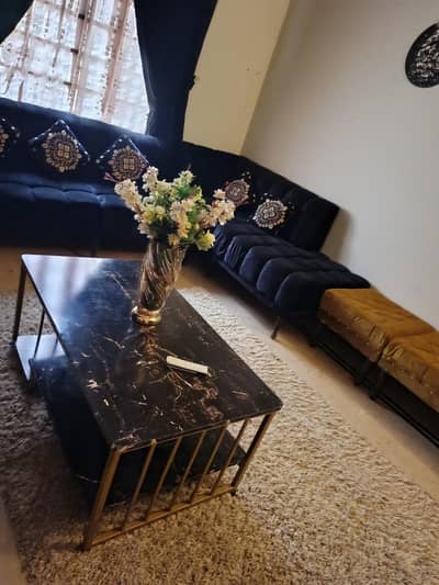 L shaped bubble sofa set8 seater  with puffy set and center table