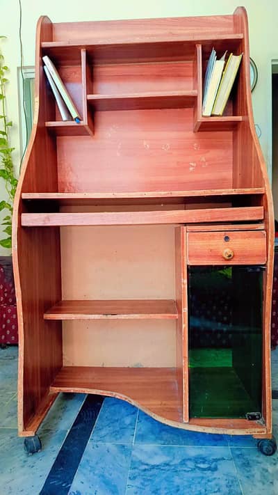 Wooden Computer / Study Table with Shelves & Drawer – Good Condition