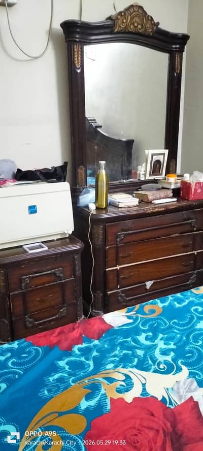 bed, side tables x 2 and 3 door cupboard for sale