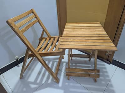 Single Foldable Wooden Table & Chair Set - Compact Study/Tea Table