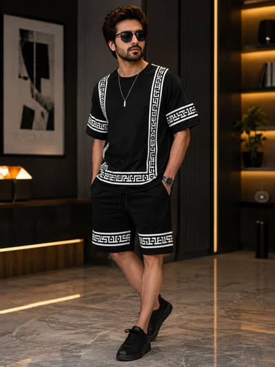  Premium Black Greek Pattern Co-Ord Set 