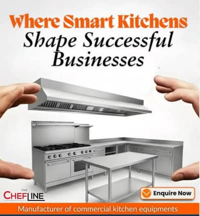 Fryer, Hot plate,  Exhaust hood,  ducting, Table, pizza oven