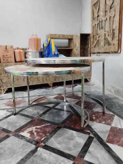 3-pcs premium steel & marble nesting table set