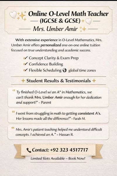 Mathematics Teacher for O level