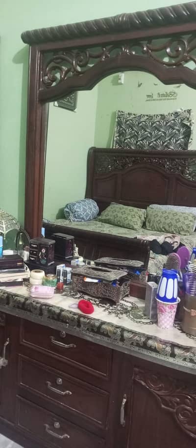 Vintage Carved Wooden Dressing Table with Mirror & Storage Drawers