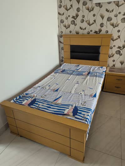2 single beds with mattress and side table for sale