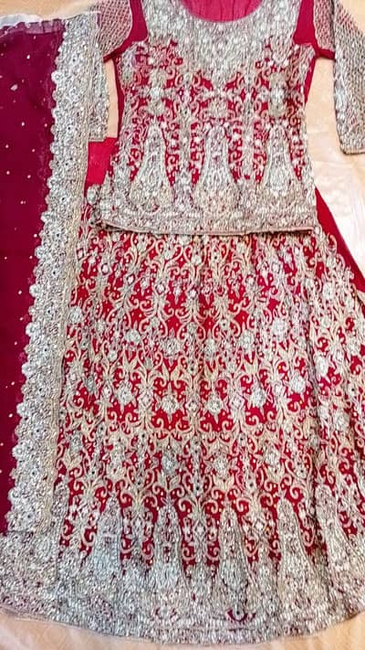 Red Heavy Bridal lehenga 3pc One Time Used Thirty Thousands PKR Multan
