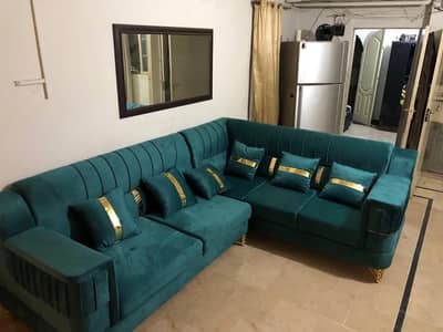 Luxury L Shape Velvet Sofa Set – Teal Green