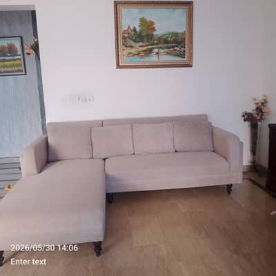 solid wood L- shaped sofa