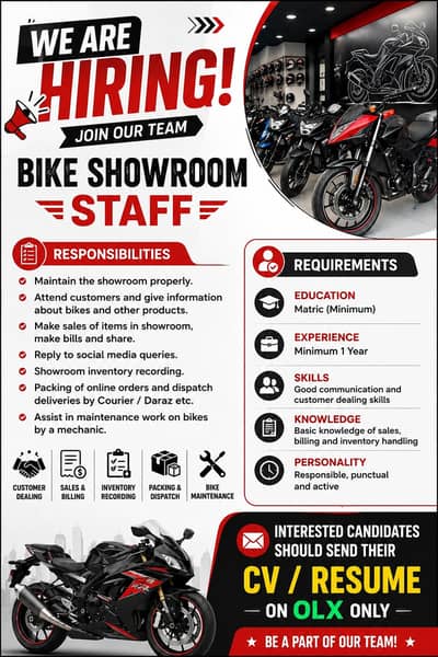 Bike Showroom staff required