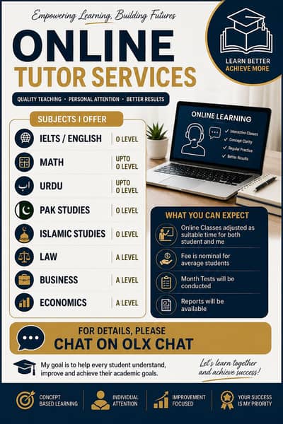 Online Tutor for IELTS, O Level & A Level | Monthly Tests & Reports