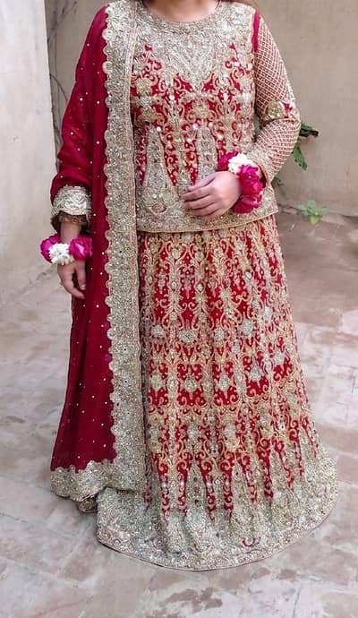 Red Heavy Bridal lehenga 3pc One Time Used Thirty Thousands PKR Multan