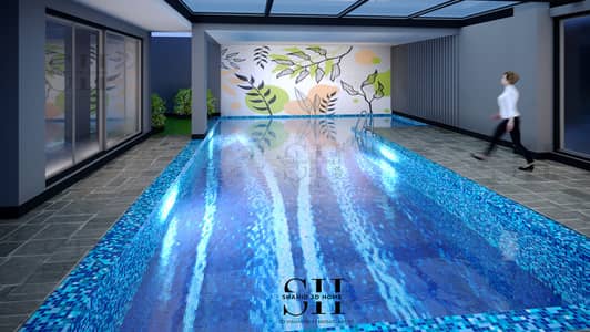 Modern indoor pool with glass mosaic tile