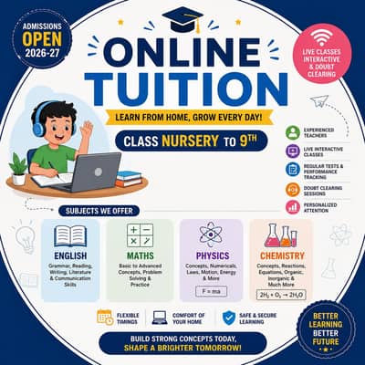 online tuition from class nursery to class 9th available