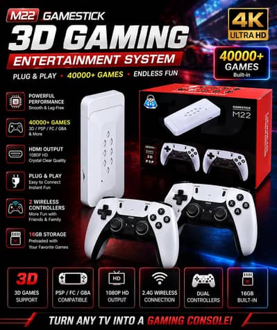 M22 GAME STICK FOR LED TV WITH 2 WIRELESS CONTROLLERS 40000+ GAMES