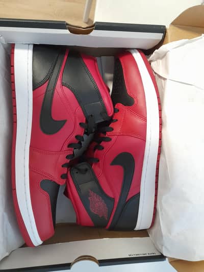 New Original Jordan 1 Mid Reverse Bred Red & Black