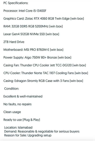 Gaming Pc 8GB Graphic Card 32GB Ram