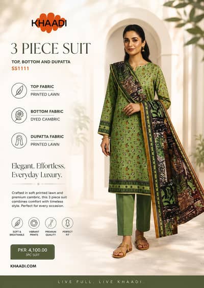 Khaadi Original 3 Piece Lawn Suit – Brand New